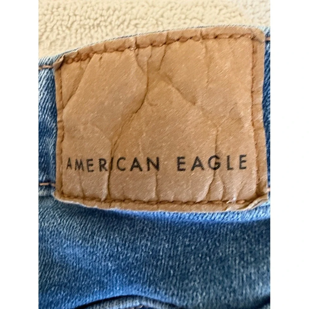 American Eagle Next Level Stretch Low Rise Jean Shorts Blue Cutoff Size 2
